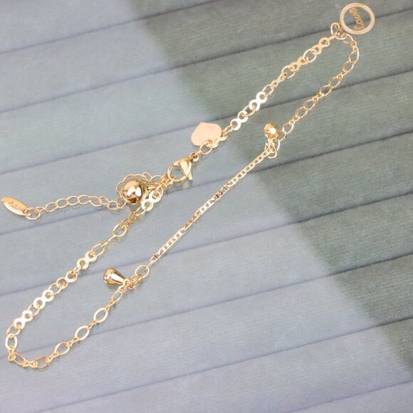 "Delicate Rose Gold Anklet with CZ Charm and Dual Chain Design, XPAL1185 - Picture 9 of 12